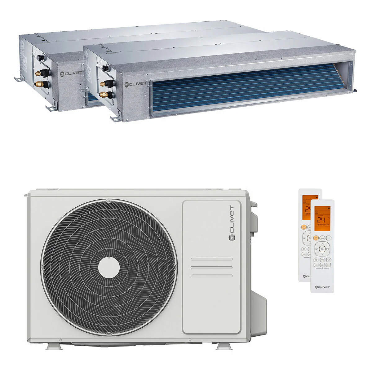 Condizionatore canalizzabile Clivet DUCT 2 dual split 12000+12000 BTU inverter A++  unità esterna 5.3 kW
