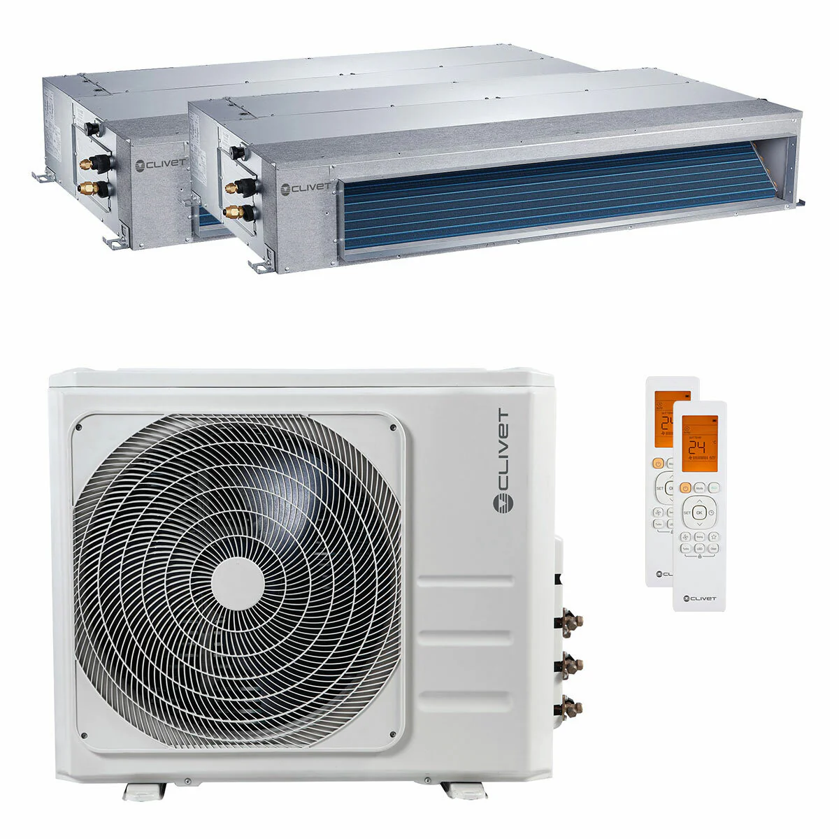 Condizionatore canalizzabile Clivet DUCT 2 dual split 18000+18000 BTU inverter A+  unità esterna 12.3 kW