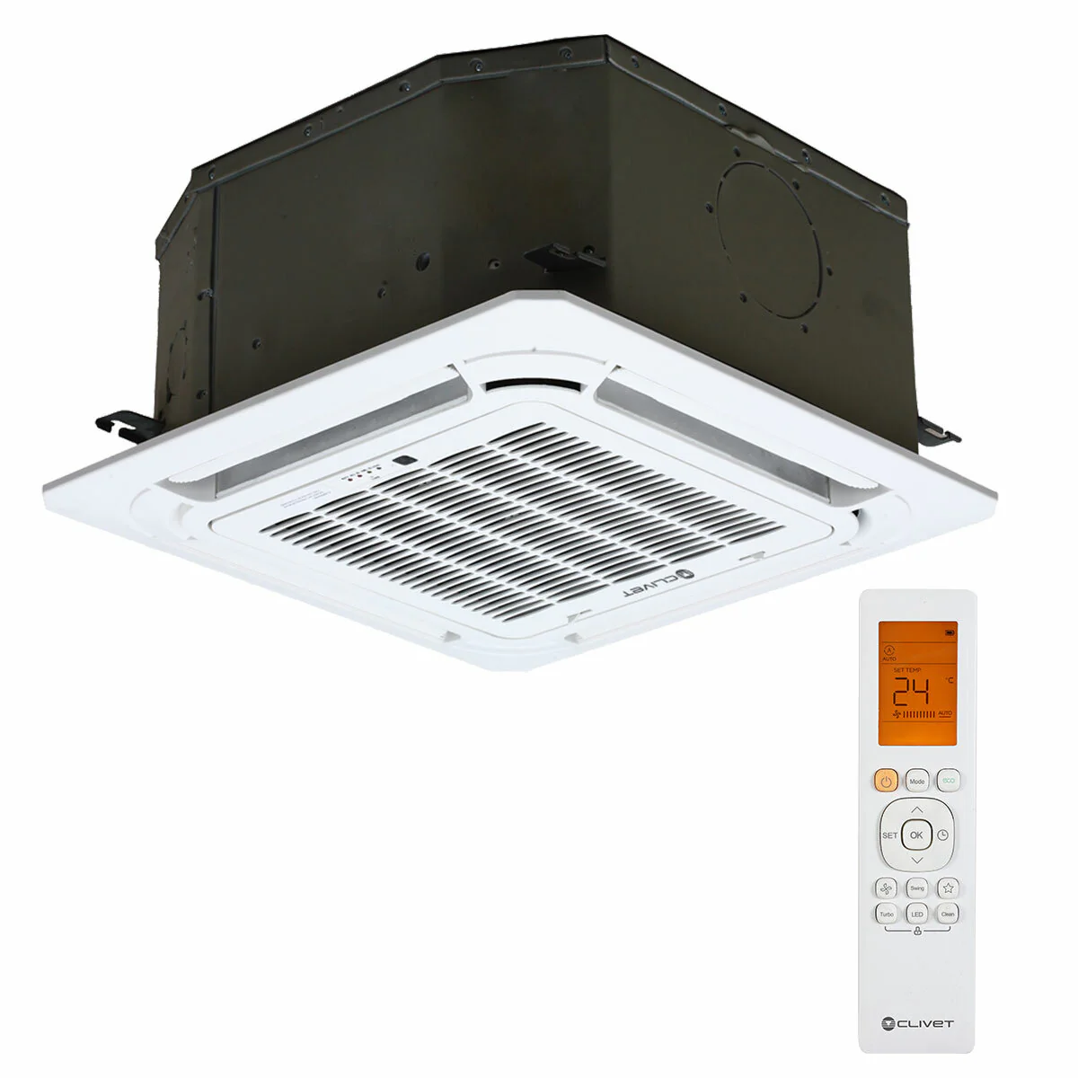 Condizionatore Clivet BOX 2 650x650 cassetta 4 vie dual split 12000+12000 BTU inverter A++ unità esterna 5.3 kW - Image 2