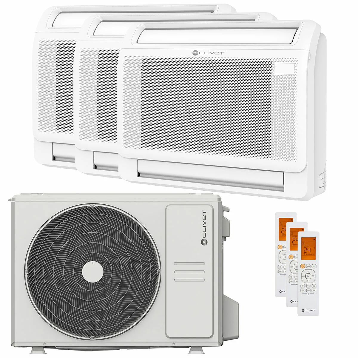 Condizionatore Clivet CONSOLE 3 trial split 12000+12000+12000 BTU inverter A++ unità esterna 7.9 kW