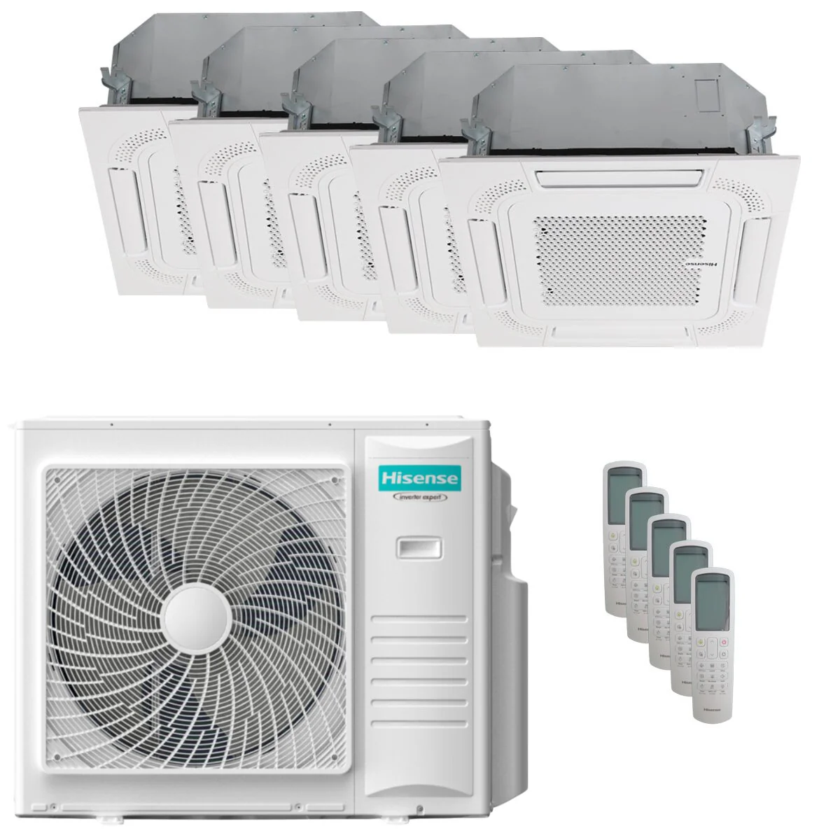 Condizionatore Hisense Cassetta ACT penta split 9000+9000+9000+9000+18000 BTU inverter A++ unità esterna 10 kW
