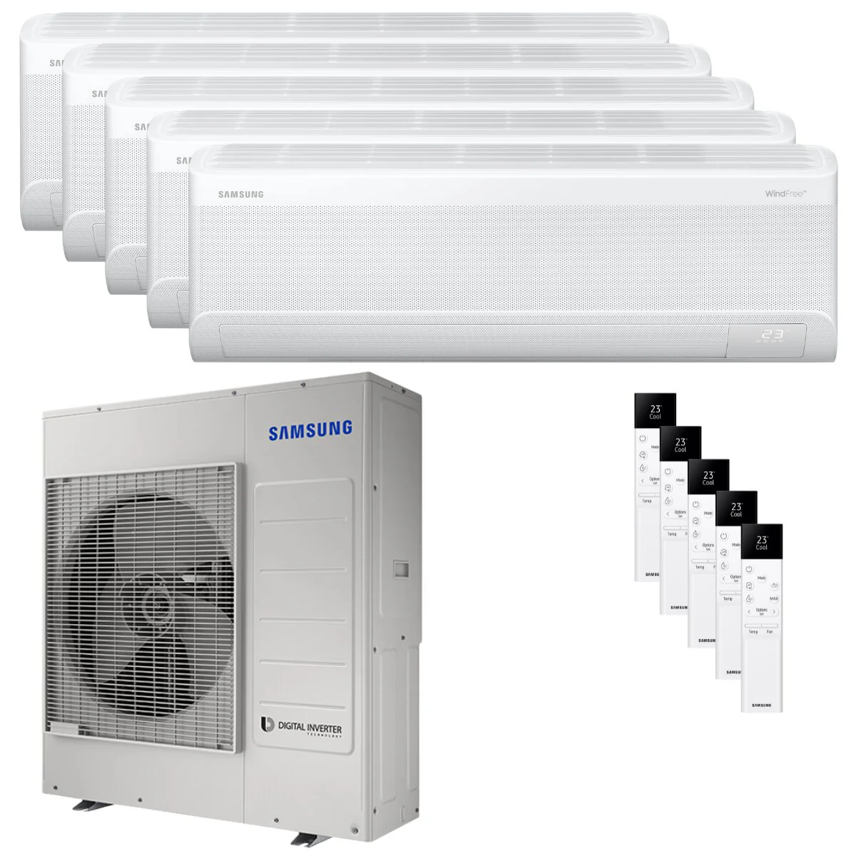 Condizionatore Samsung Windfree Avant S2 penta split 7000+7000+7000+7000+12000 BTU inverter A++ wifi unità esterna 10 kW