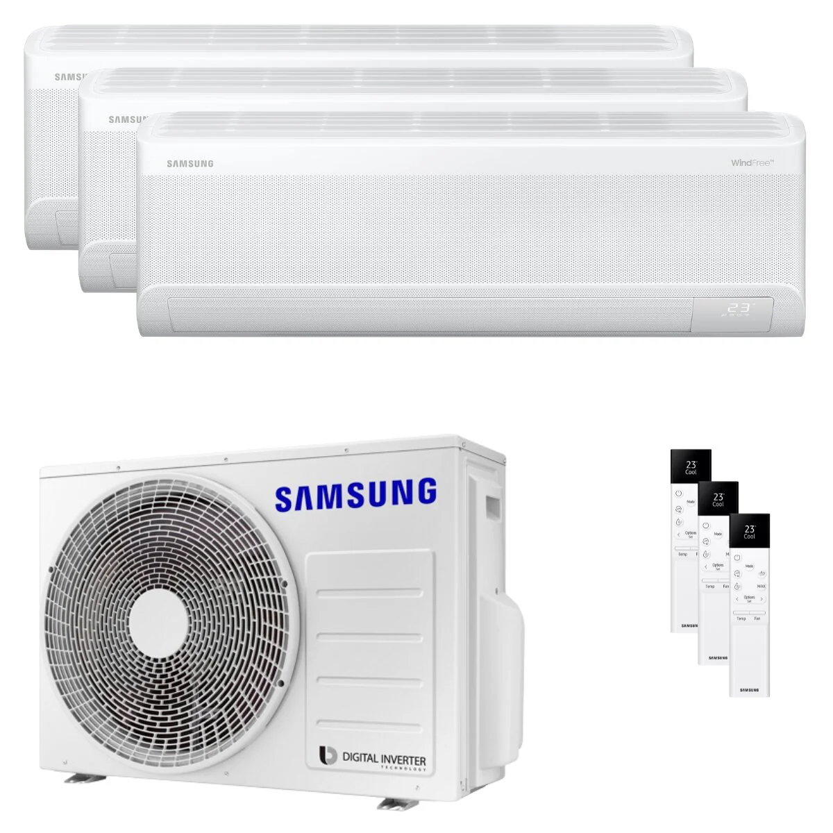 Condizionatore Samsung Windfree Avant S2 trial split 7000+7000+7000 BTU inverter A++ wifi unità esterna 5.2 kW