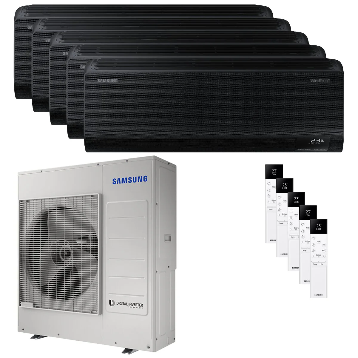Condizionatore Samsung Windfree Black penta split 7000+9000+12000+12000+12000 BTU inverter A++ wifi unità esterna 10 kW