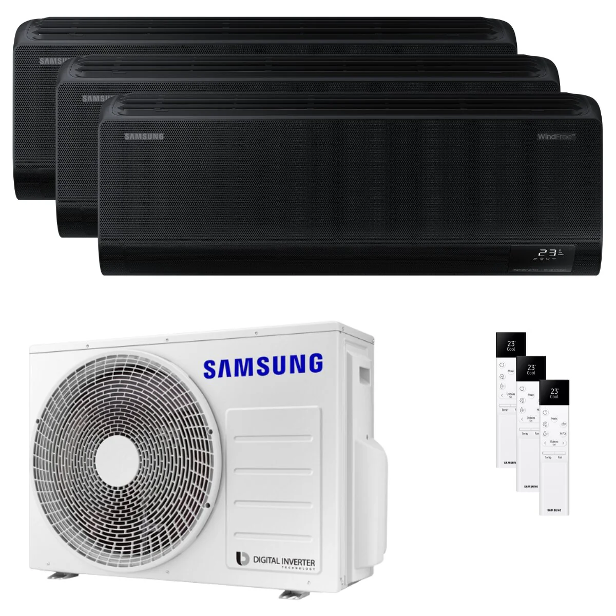 Condizionatore Samsung Windfree Black trial split 7000+7000+7000 BTU inverter A++ wifi unità esterna 5.2 kW