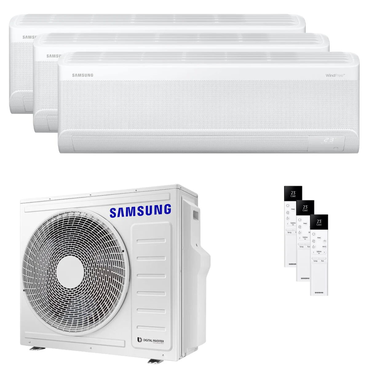 Condizionatore Samsung Windfree Elite S2 trial split 12000+12000+12000 BTU inverter A++ wifi unità esterna 6.8 kW