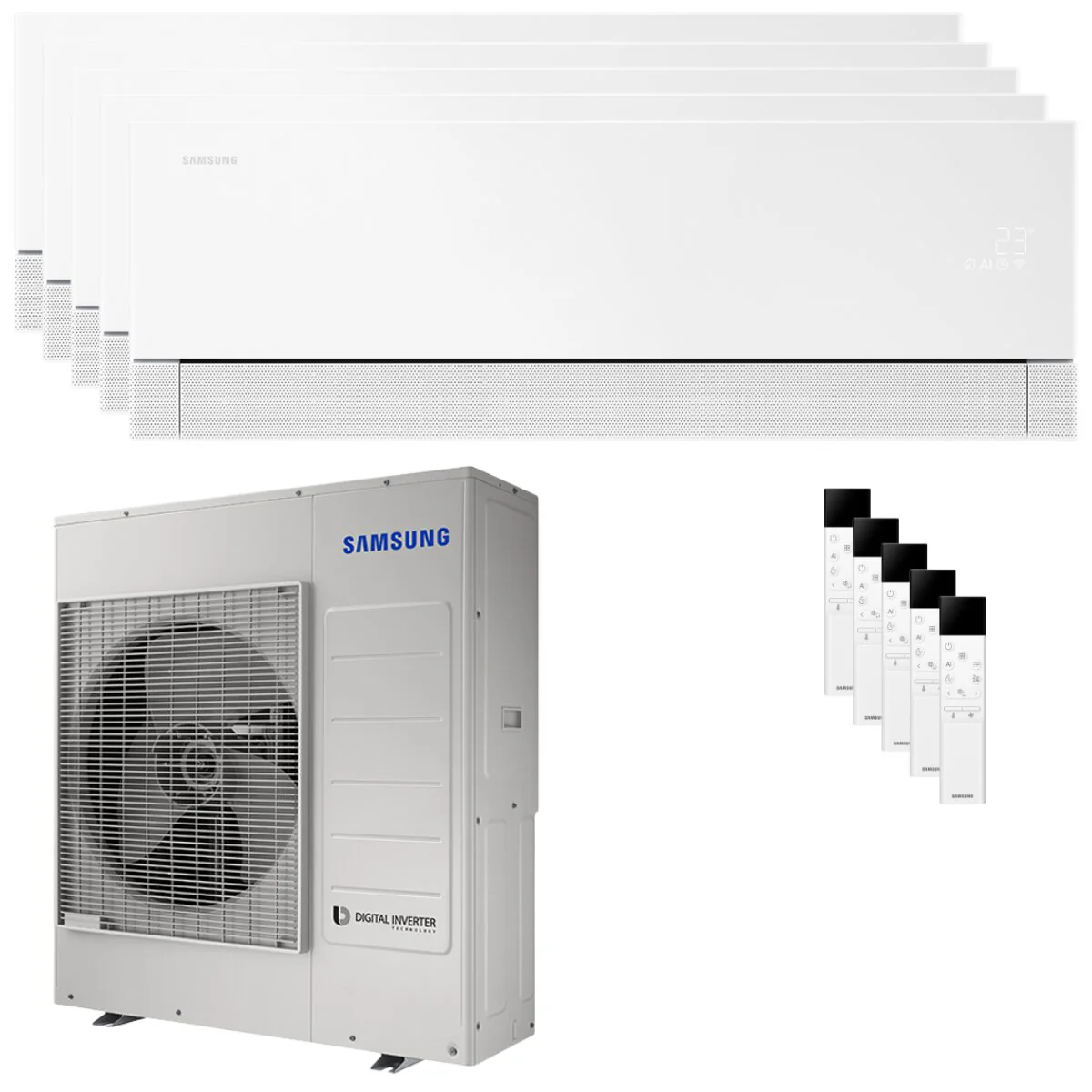 Condizionatore Samsung WindFree Première Plus penta split 7000+7000+7000+9000+12000 BTU inverter A++ wifi unità esterna 10 kW