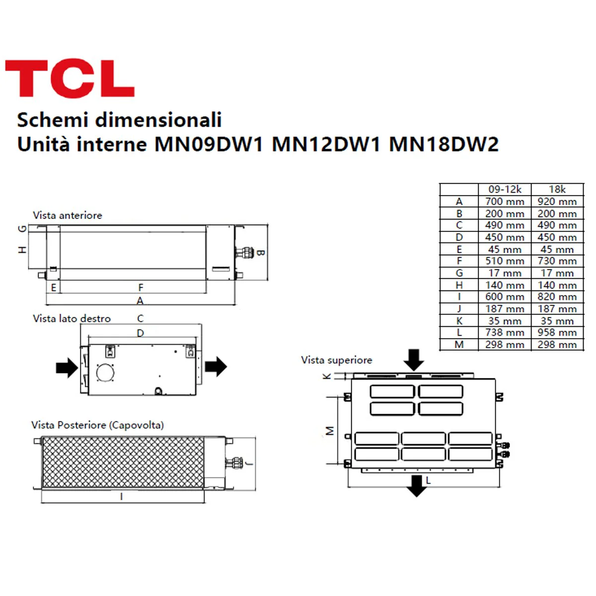 Condizionatore TCL Canalizzabile Serie D quadri split 9000+9000+12000+18000 BTU inverter A++ wifi unità esterna 12.2 kW - Image 4