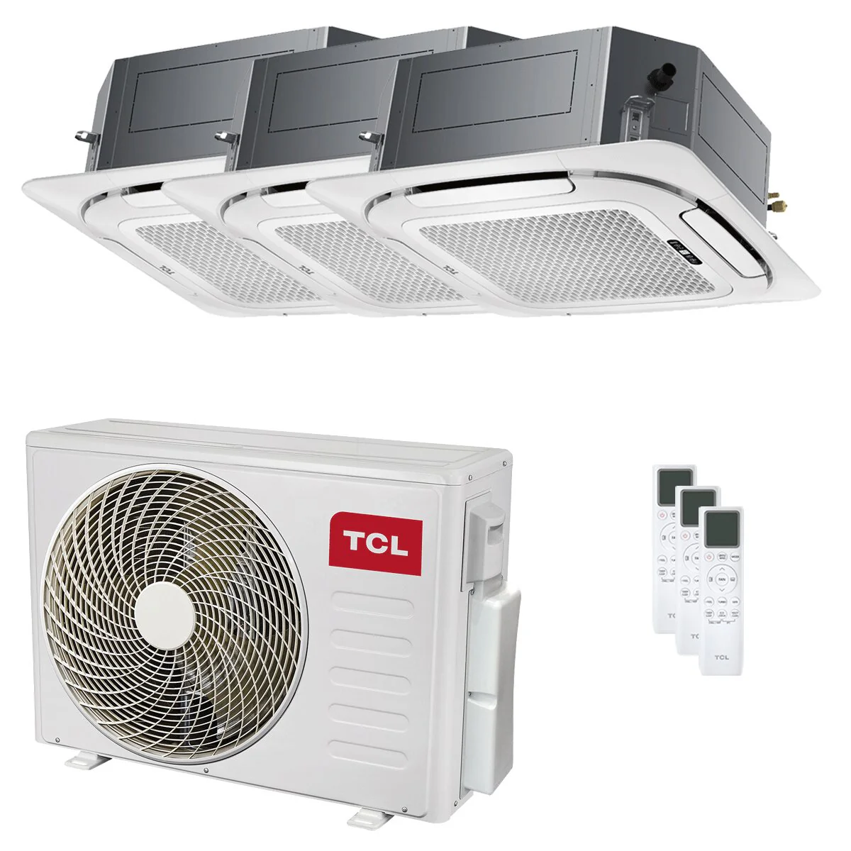 Condizionatore TCL Cassetta 4 vie Serie S trial split 9000+9000+12000 BTU inverter A++ wifi unità esterna 7.9 kW