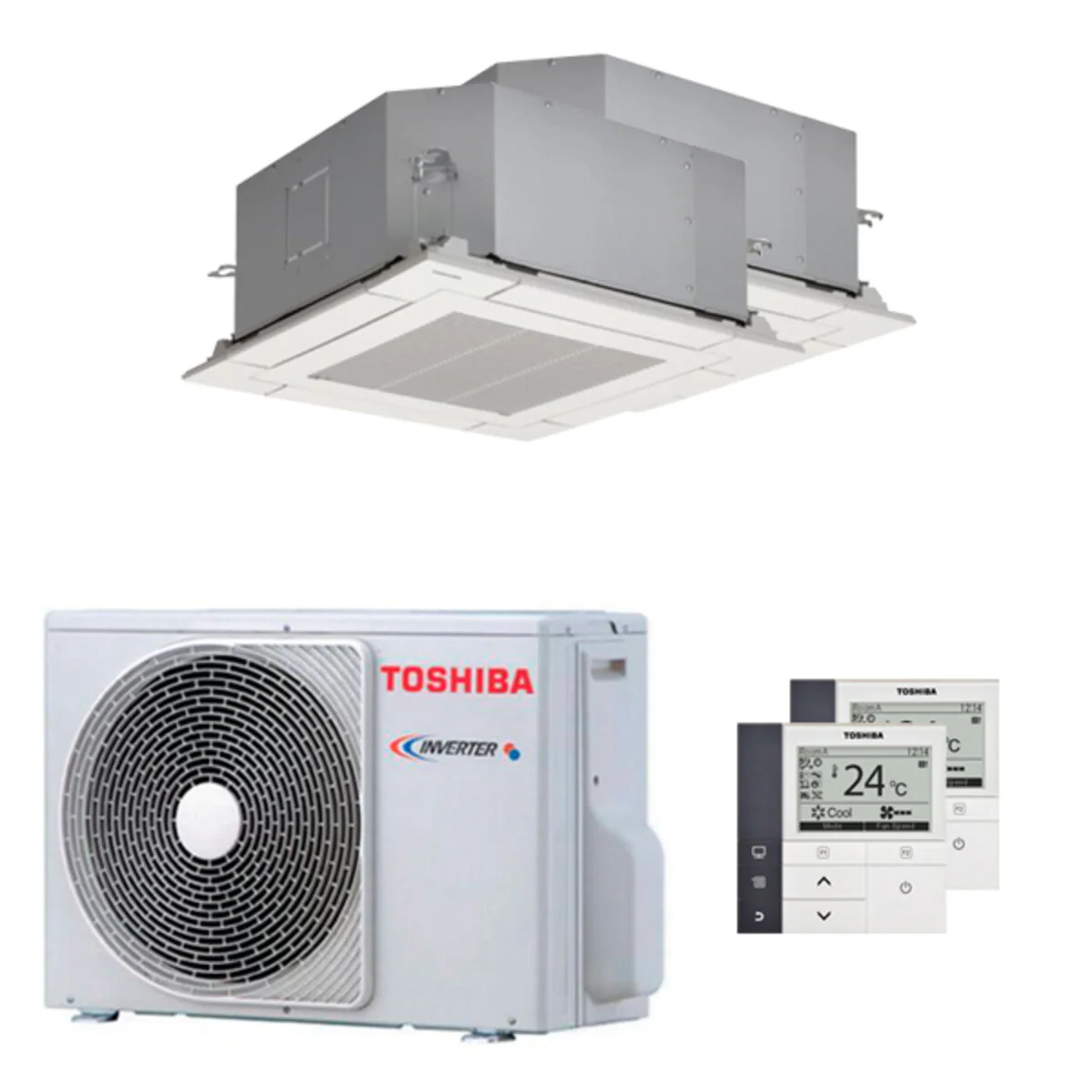 Condizionatore Toshiba Cassetta compatta U2 a 4 vie dual split 9000+12000 BTU inverter A++ unità esterna 4,0 kW