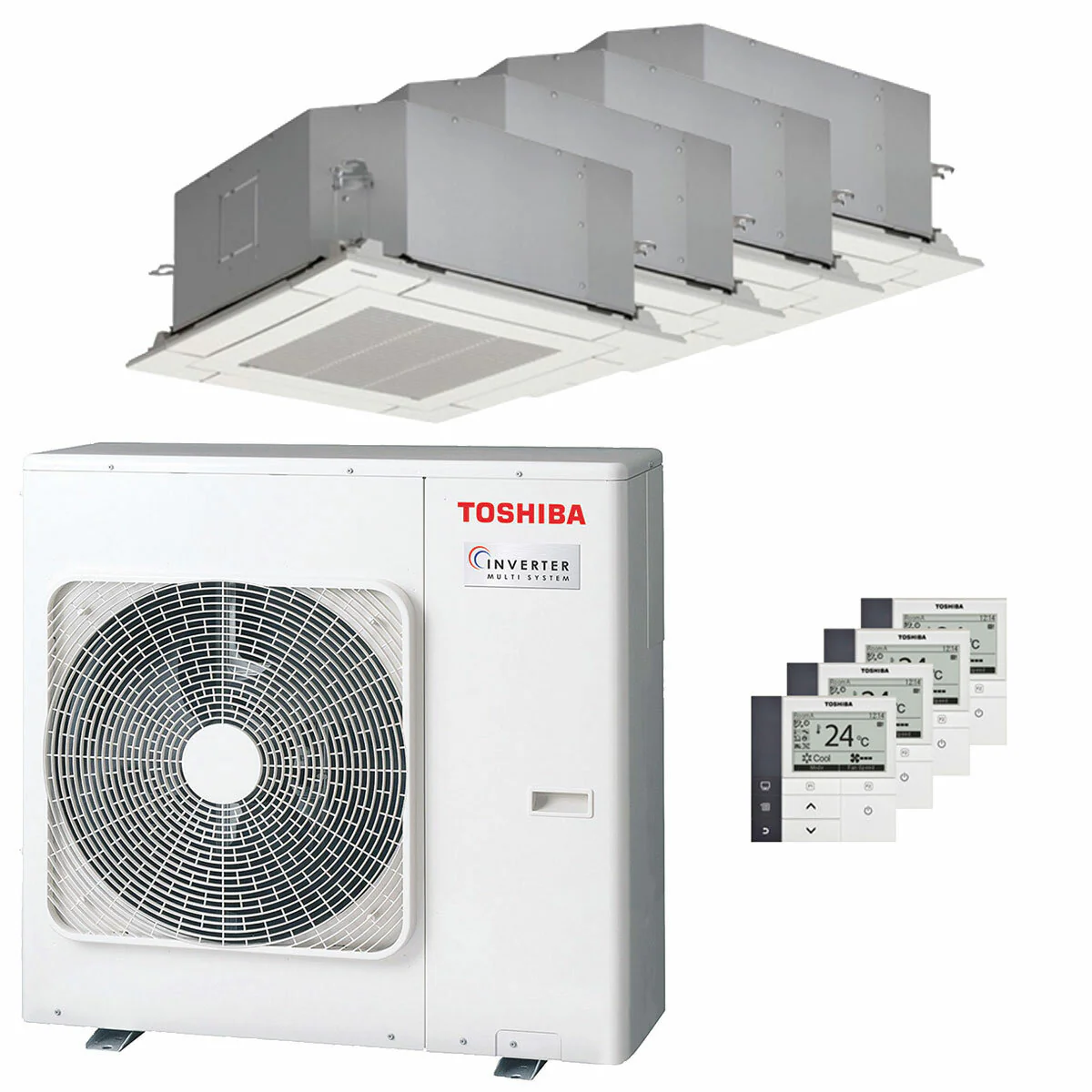 Condizionatore Toshiba Cassetta compatta U2 a 4 vie quadri split 12000+12000+12000+12000 BTU inverter A++  unità esterna 8 kW
