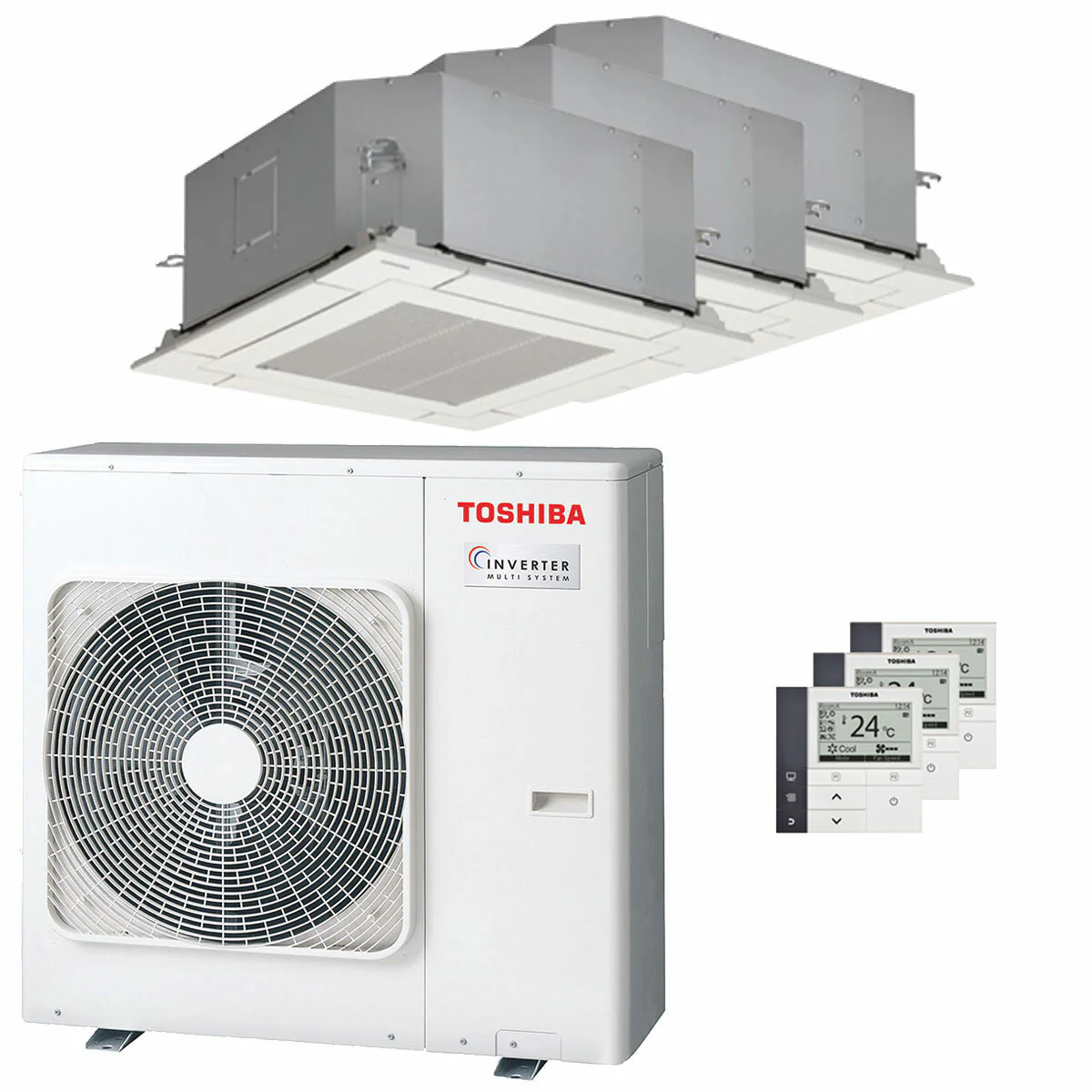 Condizionatore Toshiba Cassetta compatta U2 a 4 vie trial split 9000+12000+12000 BTU inverter A+++  unità esterna 7 kW