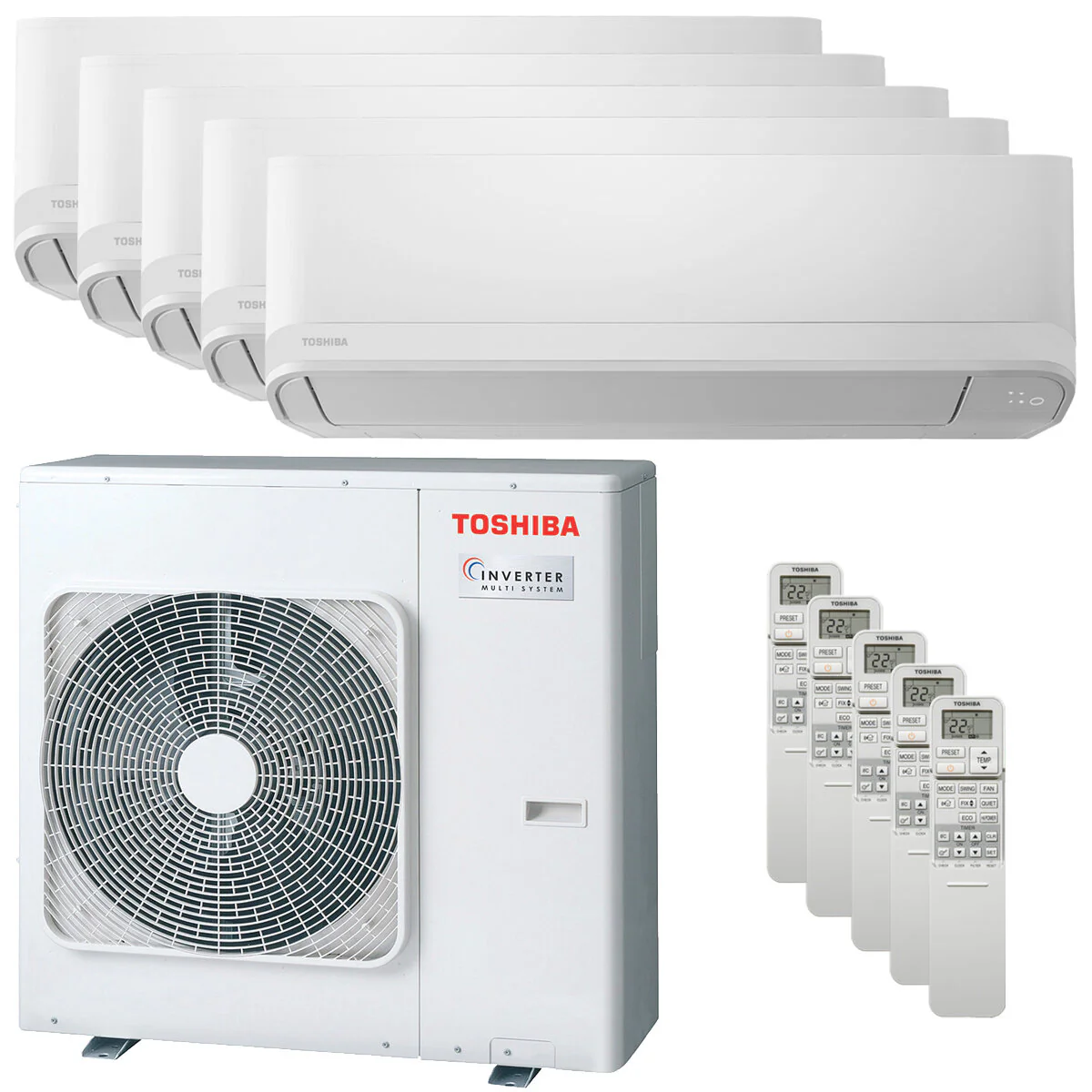 Condizionatore Toshiba Seiya Classic 2025 penta split 9000+9000+9000+9000+9000 BTU inverter A++  unità esterna 10 kW