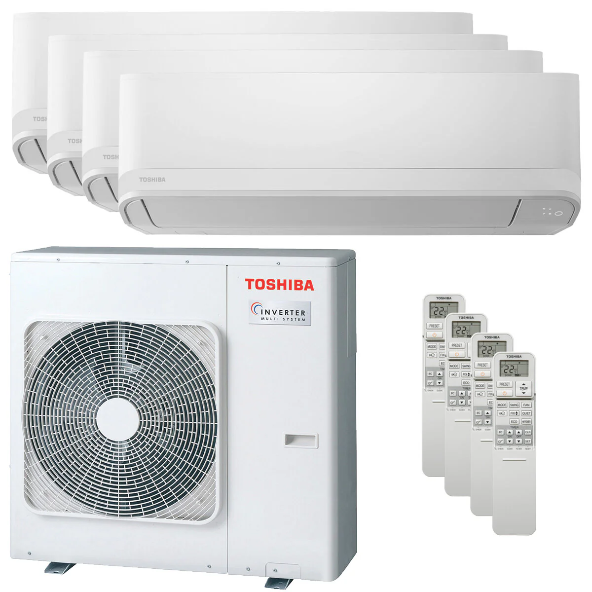 Condizionatore Toshiba Seiya Classic 2025 quadri split 5000+5000+5000+9000 BTU inverter A++  unità esterna 8 kW