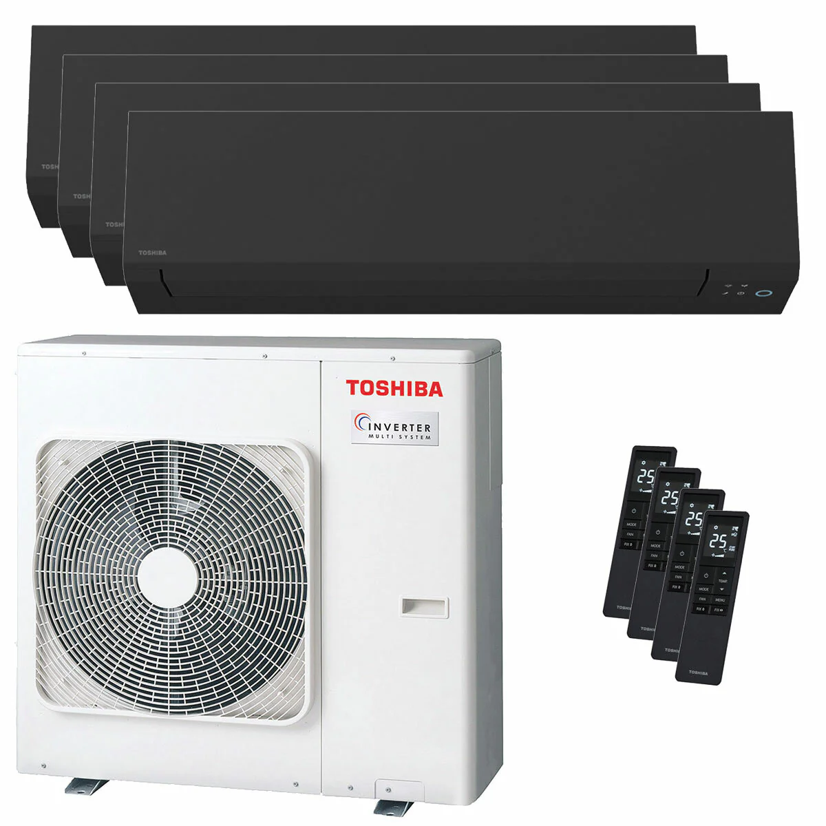 Condizionatore Toshiba SHORAI Edge Black quadri split 5000+5000+7000+16000 BTU inverter A++ wifi unità esterna 8 kW