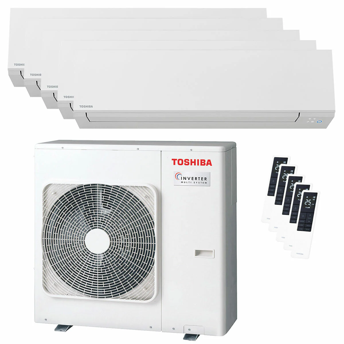 Condizionatore Toshiba SHORAI Edge White penta split 9000+9000+9000+12000+18000 BTU inverter A++ wifi unità esterna 10 kW
