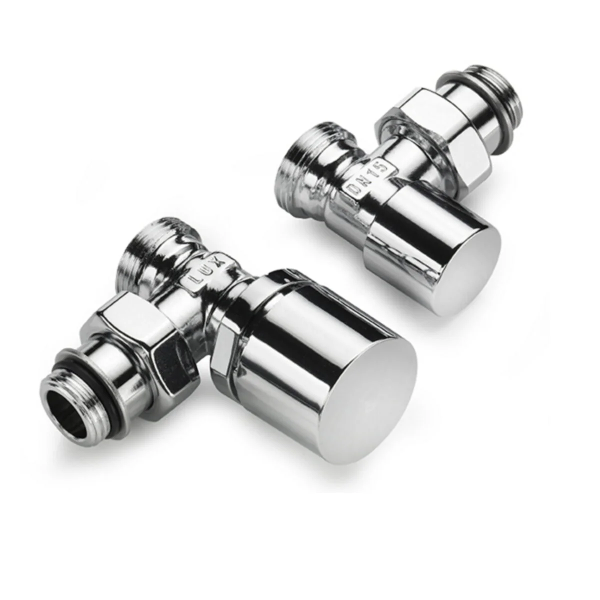 Kit termostatizzabile Ercos cromato con valvola e detentore a squadra allacci 1/2" per radiatori