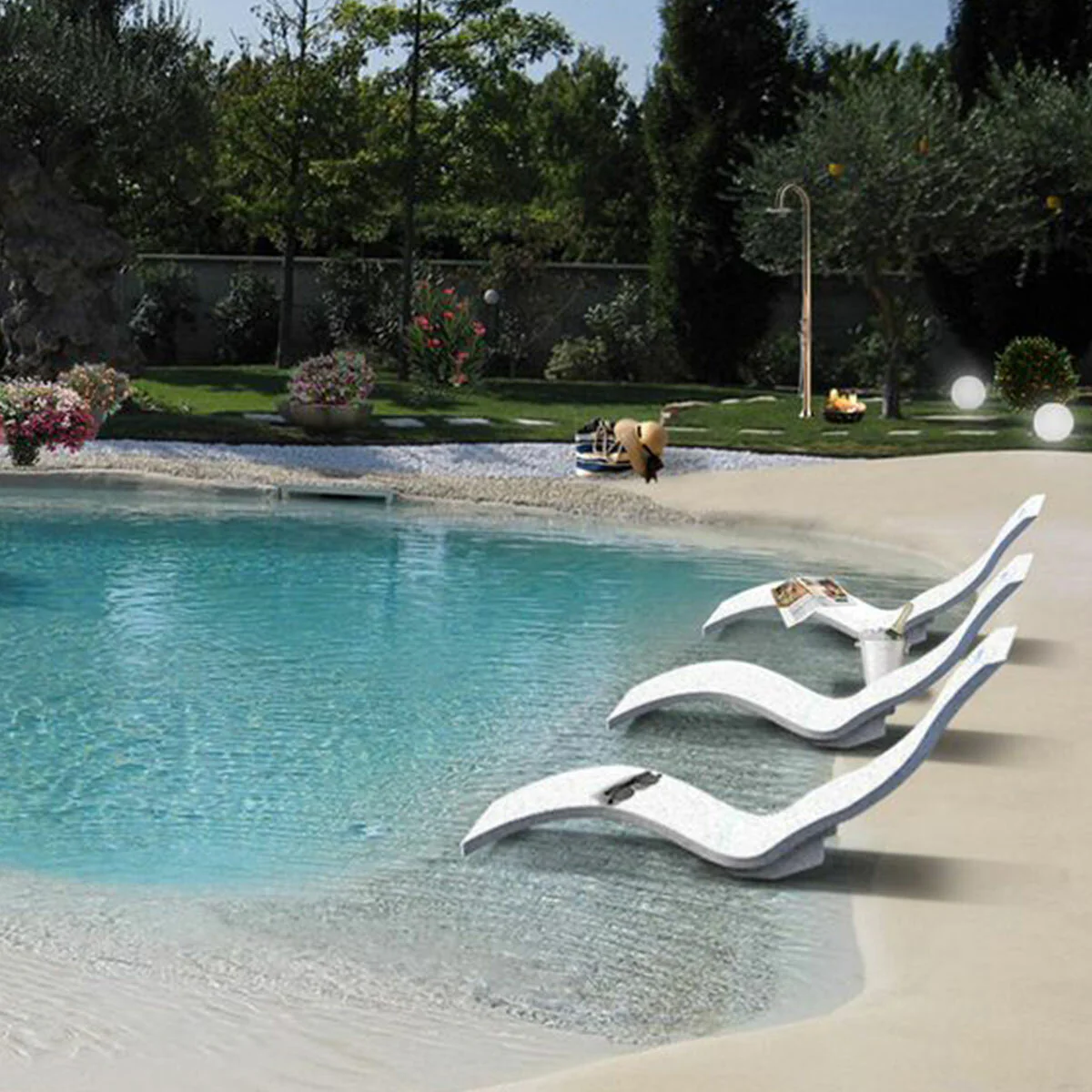 Lettino Prendisole Arkema Serendipity Chaise in polietilene HD di colore bianco - Image 3