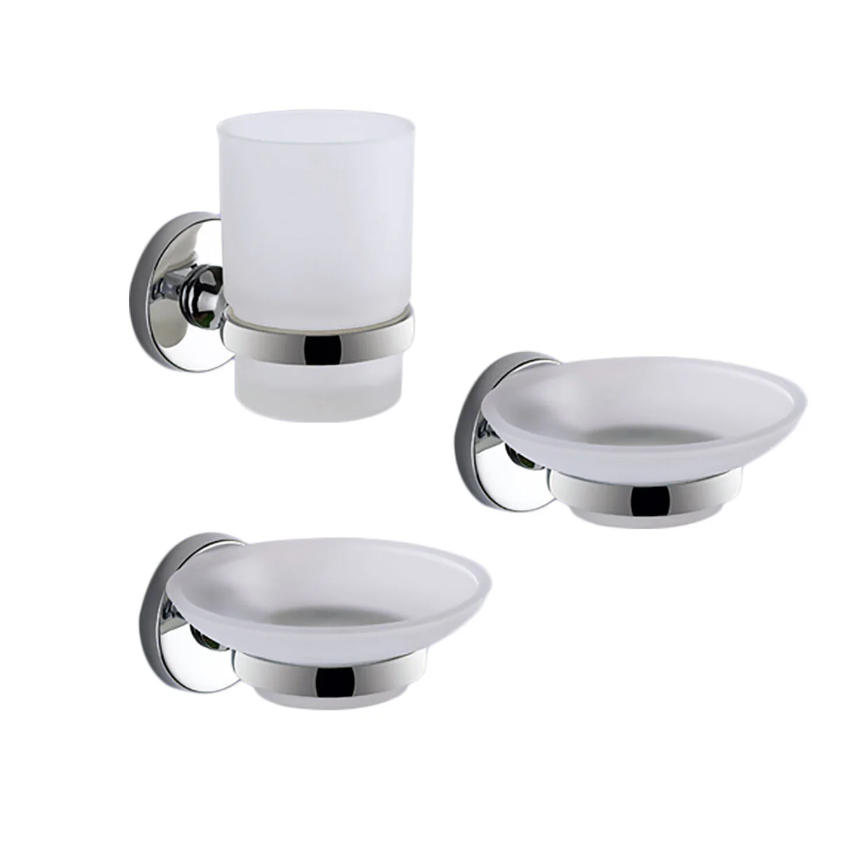 Set accessori bagno Gedy Felce cromato lucido con contenitori in vetro satinato - Image 3