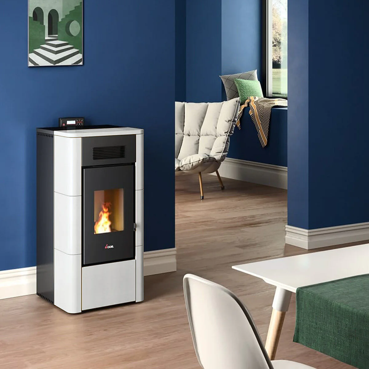 Stufa a pellet Cadel River Idro 16 ad acqua 16,1 kW WiFi - MAIOLICA BIANCA - Image 2