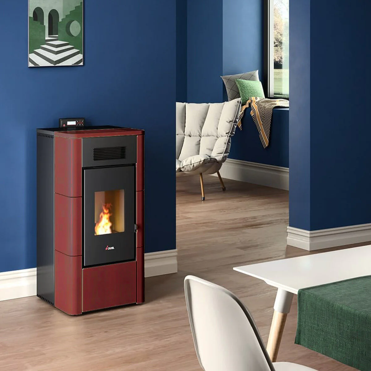 Stufa a pellet Cadel River Idro 23 ad acqua 22,4 kW WiFi - MAIOLICA ROSSO - Image 2