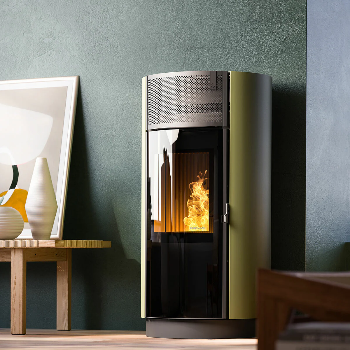 Stufa a pellet Girolami Round 14 13 kW ad aria WiFi - Verde - Image 3