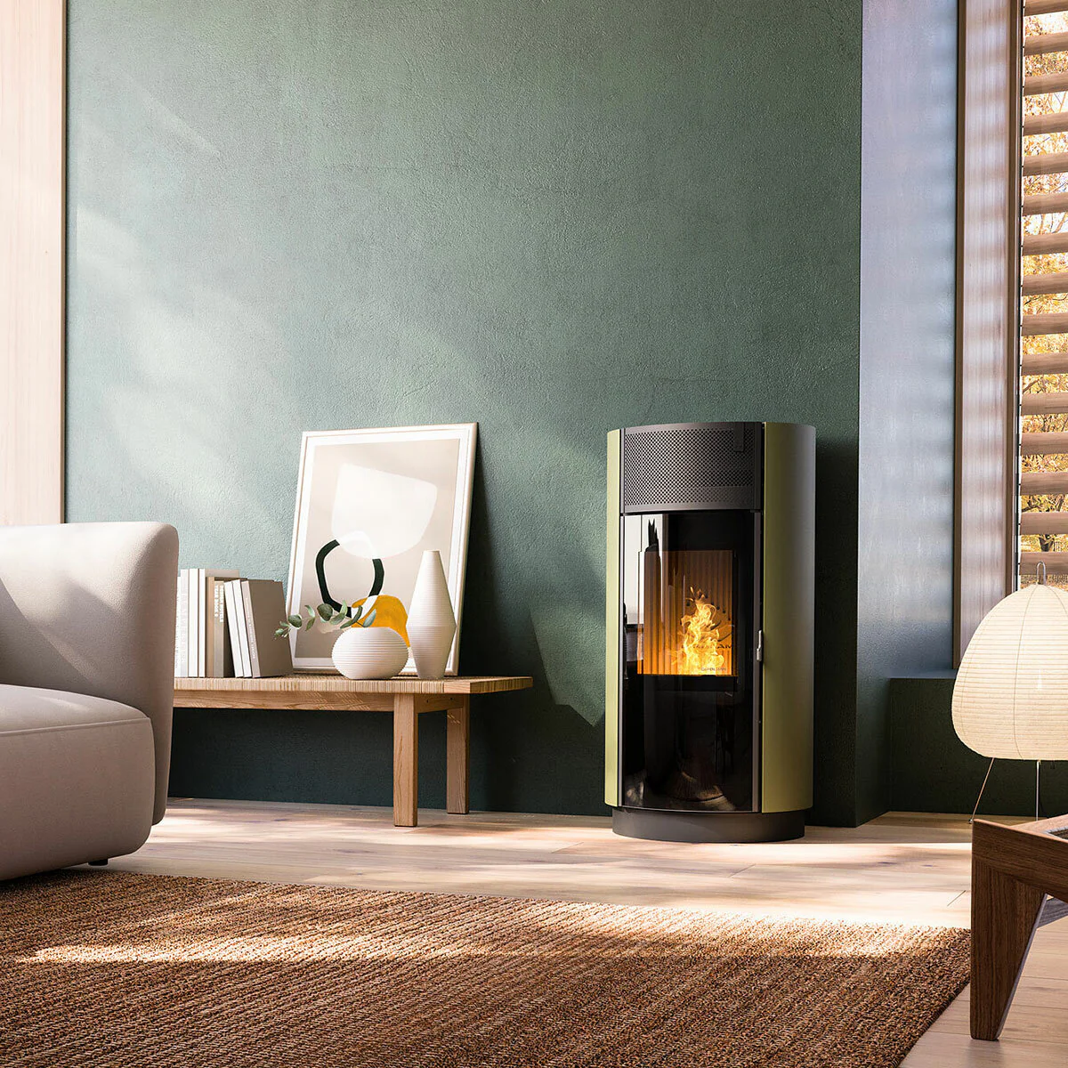 Stufa a pellet Girolami Round 9 8 kW ad aria WiFi - Verde - Image 2